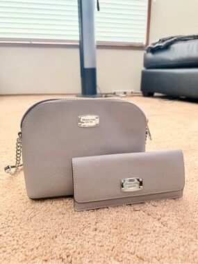 Michael Kors Light Gray Crossbody Bag with Matching Wallet